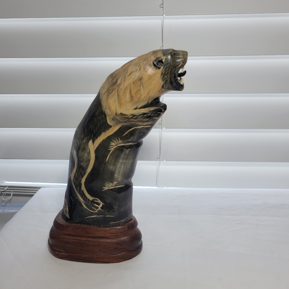 VINTAGE HAND CARVED HORN TIGER SCUTTURE MADE IN THAILAND - Picture 12 of 14